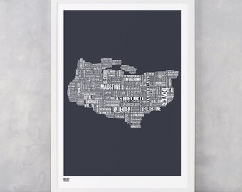 Kent, Kent Type Map Screen Print, Kent Map Wall Poster, Kent Word Map, Kent Text Map