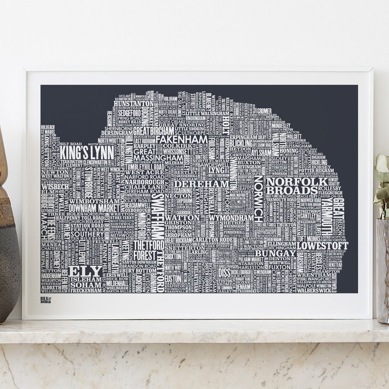 Norfolk Type Map Screen Print Norfolk Word Map Norfolk Etsy
