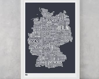 Germany Type Map Screen Print, Germany Font Map, Germany Text Map, Germany Word Map, Germany Map Print, Germany Artwork, Germany Wall Art