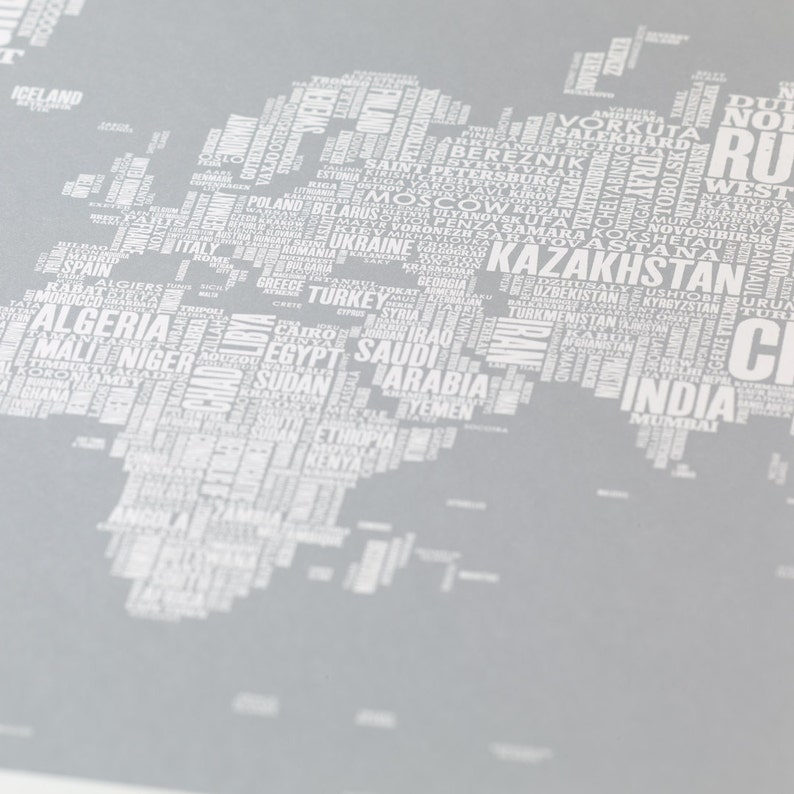 World Type Map Screen Print, World Type Map, World Word Map, World Wall Art, World Wall Poster, World Map, Gold World Map image 4