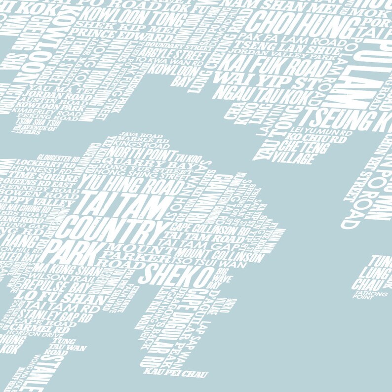 Hong Kong Type Map Screen Print, Hong Kong Print, Hong Kong Text Map, Hong Kong Font Map, Hong Kong Artwork, Hong Kong Word Map, Hong Kong zdjęcie 3