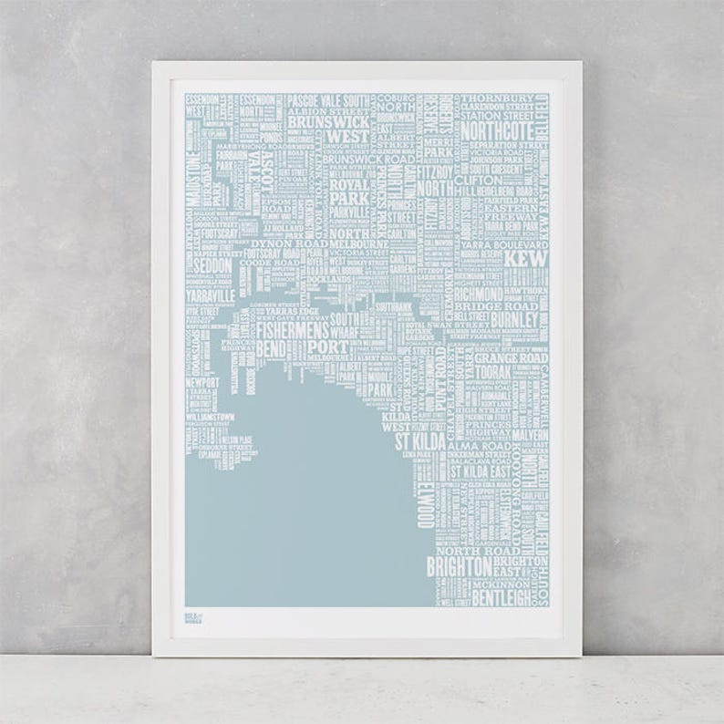 Melbourne Type Map Screen Print, Melbourne Type Map, Melbourne Word Map, Melbourne Font Map, Melbourne Artwork, Melbourne Wall Poster image 1