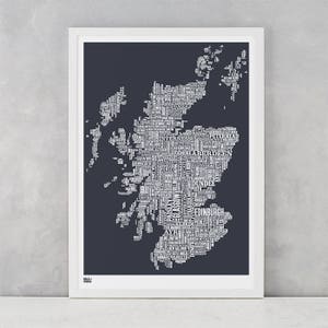 Scotland Type Map Screen Print, Scotland Type Map, Scotland Word Map, Scotland Wall Poster, Scotland Wall Art, Scotland Typographic Print