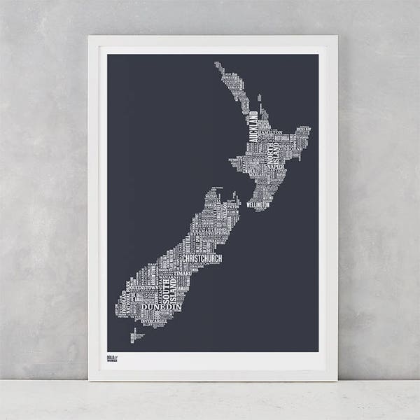 New Zealand Type Map Screen Print, New Zealand Word Map, New Zealand Artwork, New Zealand Wall Poster, New Zealand Wall Print, New Zealand