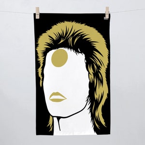 Special Edition Bowie Tea Towel, David Bowie Tea Towel, Gold Tea Towel, Black Tea Towel, Ziggy Stardust Tea Towel, Aladdin Sane Tea Towel image 1