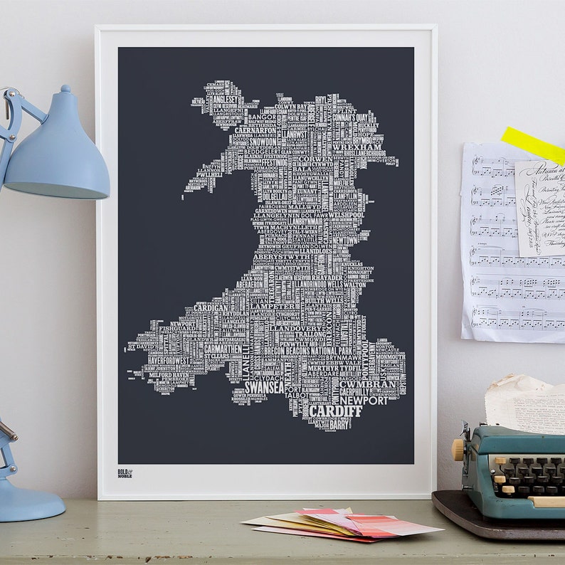 Wales Type Map, Wales Word Map, Wales Text Map, Wales Wall Poster, Wales Art Print, Wales Map, Wales Typographic Map, Wales Artwork image 2