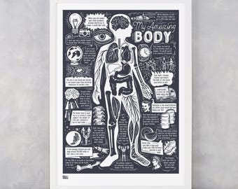 My Amazing Body Art Print, Human Body Facts Print, People Wall Art, Science Wall Art, Children's Gifts