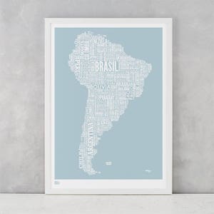 South America Type Map Screen Print, South America Wall Art, South America Word Map, South America Wall Poster, South America Map, America image 1