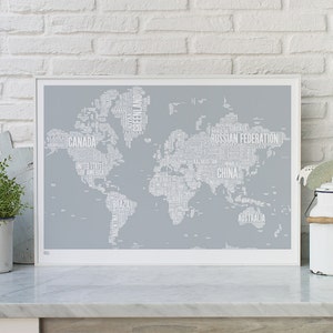 World Map Wall Art, World Map Poster, World Map Print, World Typographic Wall Poster, World Art Print image 2