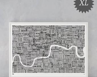 London Type Map, Limited Edition, XL Type Map, London Wall Art, London Wall Poster, London Map Poster, London Word Map