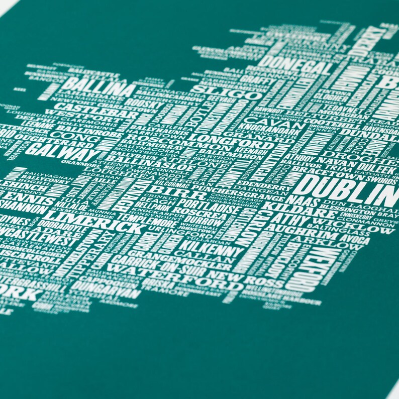 Ireland Map Ireland Type Screen Print Ireland Word Map Etsy