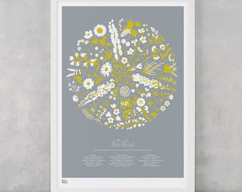 Imprimé de fleurs, fleurs pour encourager impression abeilles, abeille genre imprimer oeuvre plante, Nature Art Print, abeille Wall Art, sérigraphie fleur