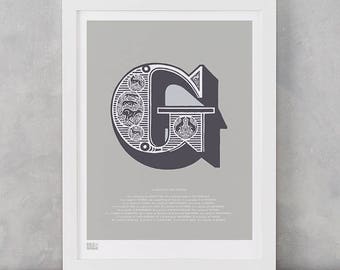 Illustrated Letter G, Illustrated Letter G, Illustrated Alphabet Letters, Illustrated Alphabet Wall Art, Letter G Wall Art, G, Letters