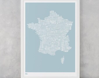 France Type Map Screen Print, France Word Map, France Font Map, France Screen Print, France Wall Artwork, France Map, France Wall Poster