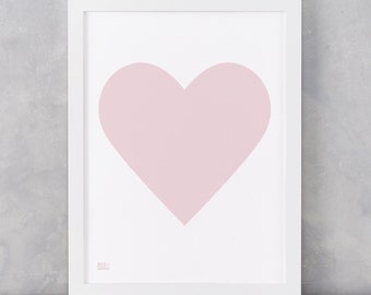 Impresión del corazón del amor, rosa azulado en la tarjeta blanca, impresión del amor, impresión del corazón, obra de arte, impresión de la pantalla, decoración de la pared