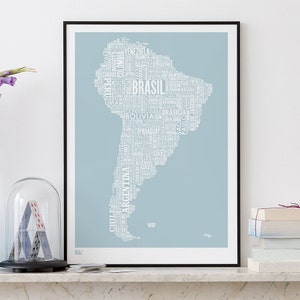 South America Type Map Screen Print, South America Wall Art, South America Word Map, South America Wall Poster, South America Map, America image 2