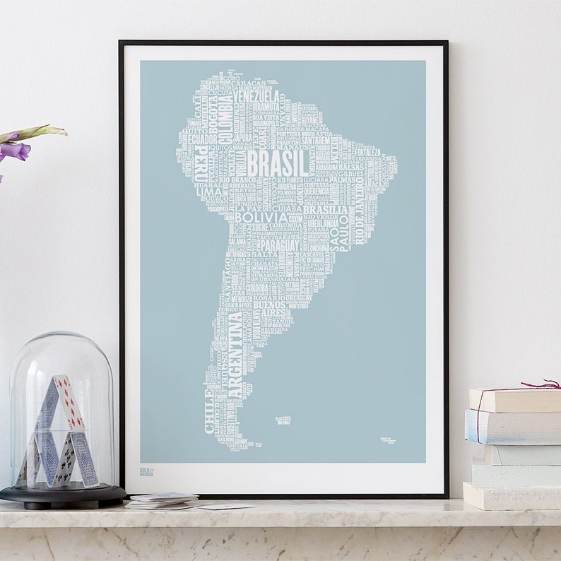 South America Type Map Screen Print, South America Wall Art, South America Word Map, South America Wall Poster, South America Map, America image 2