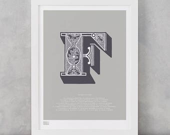 Illustrated Letter F, Letter F, Illustrated Alphabet Letters, Illustrated Letter F, Illustrated Letter Wall Poster, F, Alphabet Wall Art