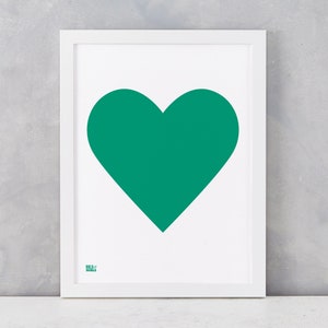 Love Heart Print, Emerald Green on White, Love Print, Heart Print, Artwork, Screen Print, Wall Decor