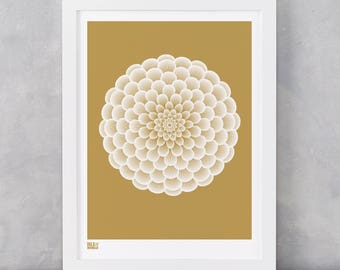 Dahlia Pompon Art Print in Bronze, Flowers Wall Art, Flower Design Screen Print, Garden Flowers Screen Print, Gardeners Gift