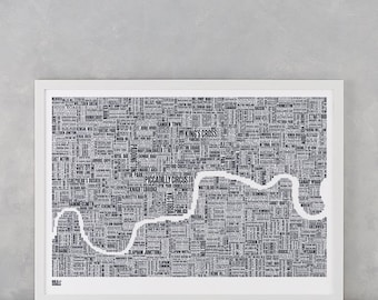 London, London Map, London Type Map, London Wall Art, London Wall Print, London Word Map, Central London, London Screenprint, London Art