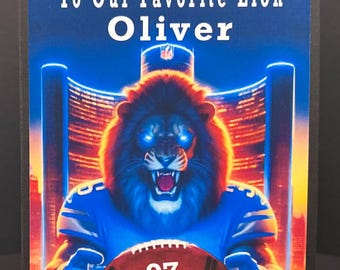Personalized Football Birthday Card, Detroit Lions, Handmade Greeting Card