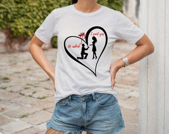 Er Fragte, Ich sagte Ja T-Shirt | Vorschlag, Verlobung, Herz, Silhouette