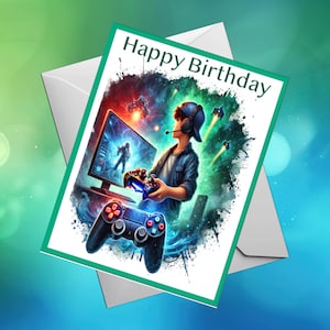 Tarjeta de cumpleaños, Tarjeta de felicitación, Hecha a mano, Computadora, Niño, Gamer