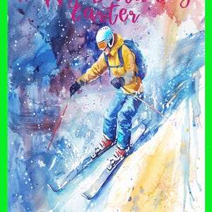 Cartão de aniversário, Cartão de felicitações, Esqui, Descida, Neve