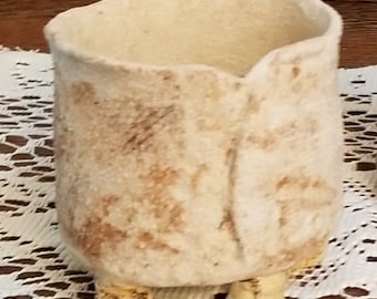 Pottery Cups - Small White & Dark Chocolate Marbled Clay - 1 Red and Yellow Clay - Footed Ceremonial Sculptural Vessel - READY TO SHIP