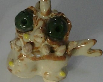 Green Eyed Monster - Handmade Pottery Monster - READY TO SHIP - Handmade Pottery Art - Asymmetrical Approx  3-1/4 x 2-3/4" W x 3" H