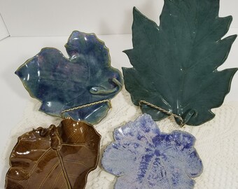 Pottery Leaf Plates - Real Leaf Texturing - READY TO SHIP - Side Plate - Leaf Candle Holder - Leaf Dish - Sushi Tray - Leaf Plate - Ceramics
