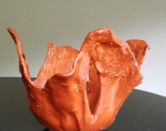Rough Textured Airy Coral Ceramic Art Sculpture - Paprika Matte Glaze - with or without added Crystalized Starfish - Handmade Pottery Vessel