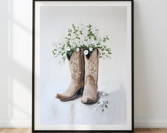 Cowgirl Stiefel Blumen Kunstdruck | Western Kinderzimmer Dekor (Digitaler Download)