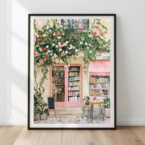Charming Pink Bookstore Wall Art | Floral Bookshop Print | Cottagecore Reading Nook Decor | Cozy Library Poster | Digital Download
