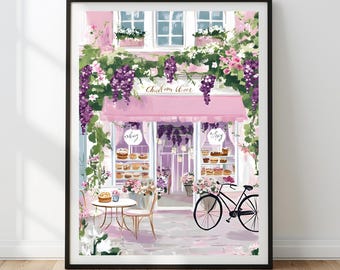 Lámina de cafetería parisina / Acuarela de una panadería francesa (Descarga digital)