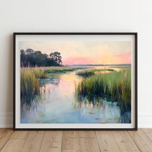 Summer Marsh Landscape Digital Art | Carolina Lowcountry Pastel Wall Print | Coastal Waterway Beach House Decor | Instant Digital Download