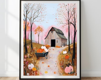 Farmhouse Pumpkin Barn Art: Rustic Autumn Wall Decor (Digital Download)