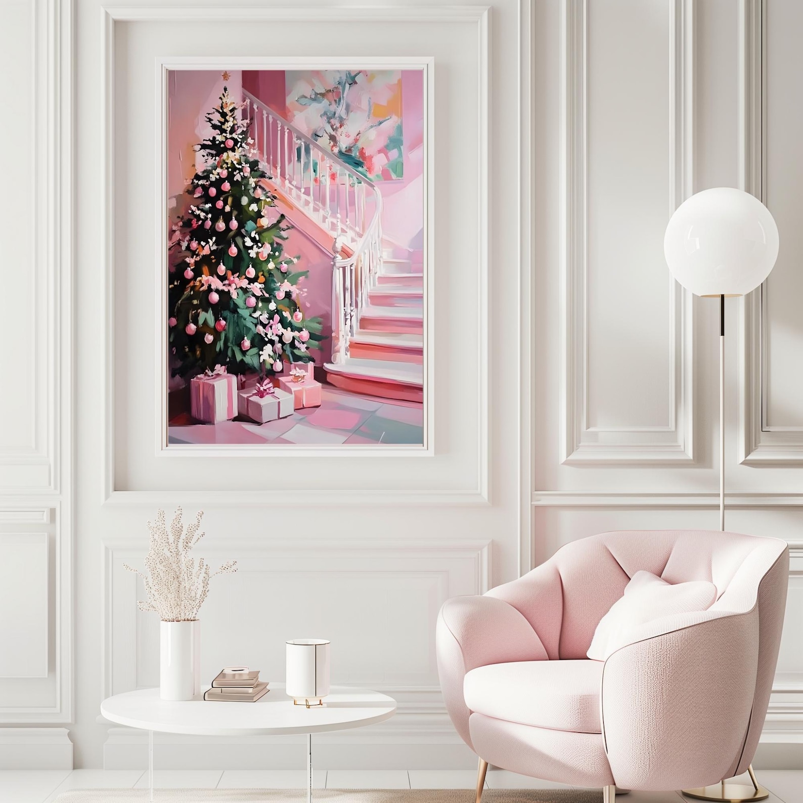 Pink Christmas Tree Art Printable | Pastel Holiday Wall Decor | Cute ...