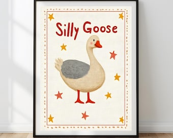 Art Silly Goose pour chambre d'enfant : Cottagecore rétro imprimable (téléchargement numérique)