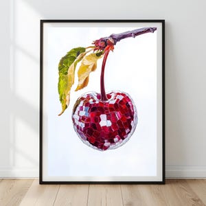 Disco Cherries Printable Wall Art | Retro Cherry Art Print | Preppy Aesthetic Decor | Fun Disco Ball Artwork | Gift for Her | Digital file