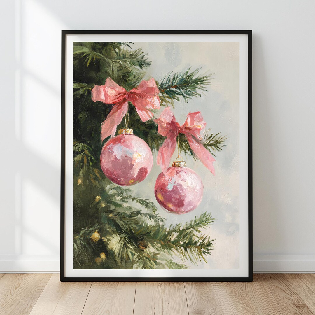 Retro Pink Ornament Christmas Tree Art | Festive Holiday Print (digital ...