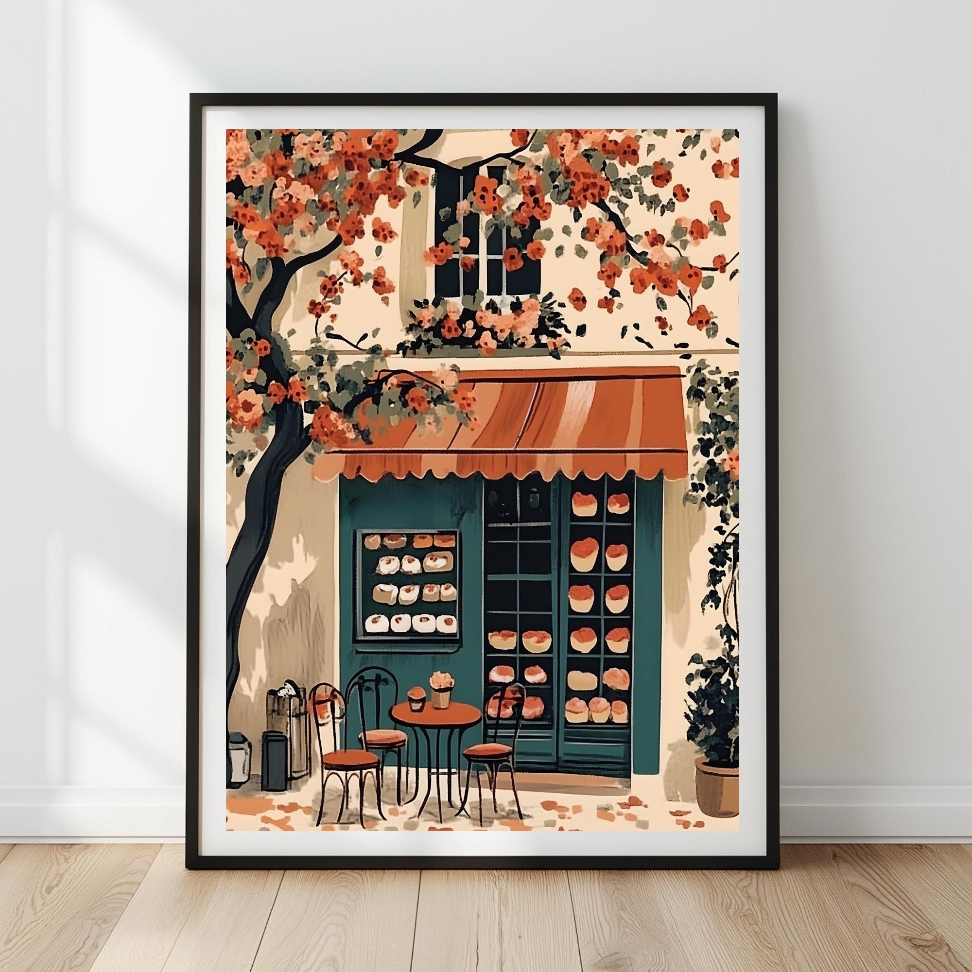 Fall Cafe Bakery Art Print | Vintage French Dessert Wall Art | Parisian Autumn Cafe Decor | City Cafe Digital Download Gift