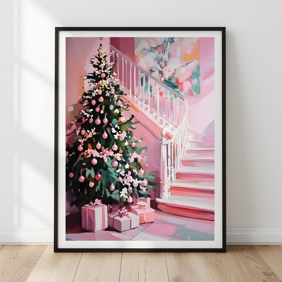 Pink Christmas Tree Art Printable | Pastel Holiday Wall Decor | Cute ...