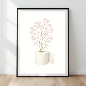 Toilet Paper Roll Plant Print | Funny Bathroom Wall Art | Watercolor Botanical Print | Minimalist Toilet Artwork Digital Download