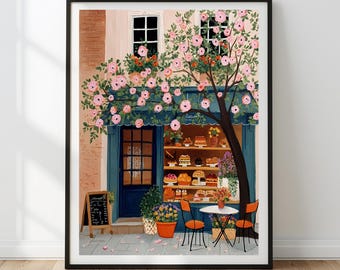 French Bakery Watercolor Painting | Paris Cafe Kitchen Decor (Digital Download)