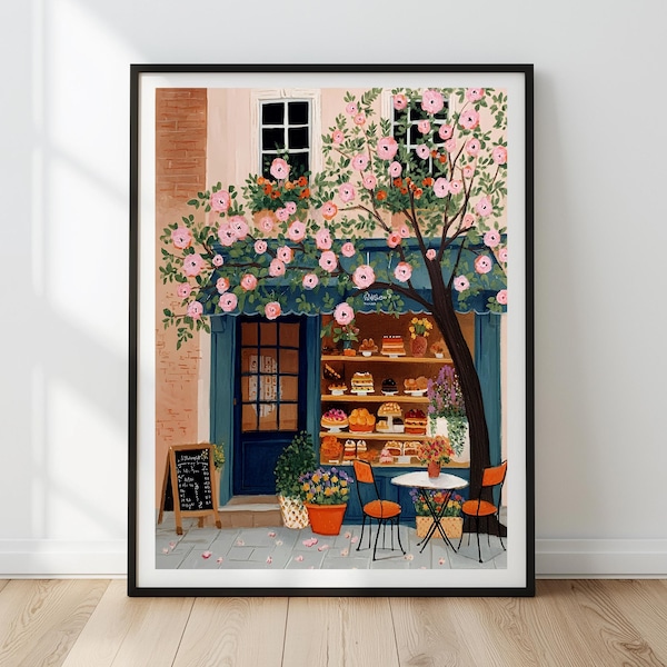 French Bakery Watercolor Painting | Paris Cafe Kitchen Decor (Digital Download)