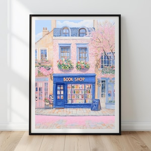 Charming Pink Bookstore Wall Art | Floral Bookshop Digital Print | Cottagecore Literary Decor | Cozy Reading Nook Poster | Digital Download