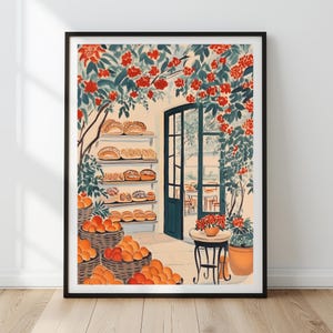 French Boulangerie Painting Printable | Watercolor Wall Art Digital Download | Cafe Kitchen Decor | French Bakery Wall Art
