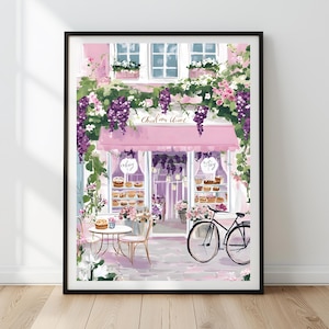 French Bakery Wall Art | Paris Cafe Printable | Romantic Watercolor Storefront Print | Spring Flower Digital Art | Bakery Poster Decor